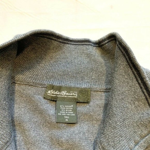 NEW Eddie Bauer Supima Pima Cotton Blend Sweater 1/4 Zip Mock Neck Gray Tall XL - Picture 3 of 11